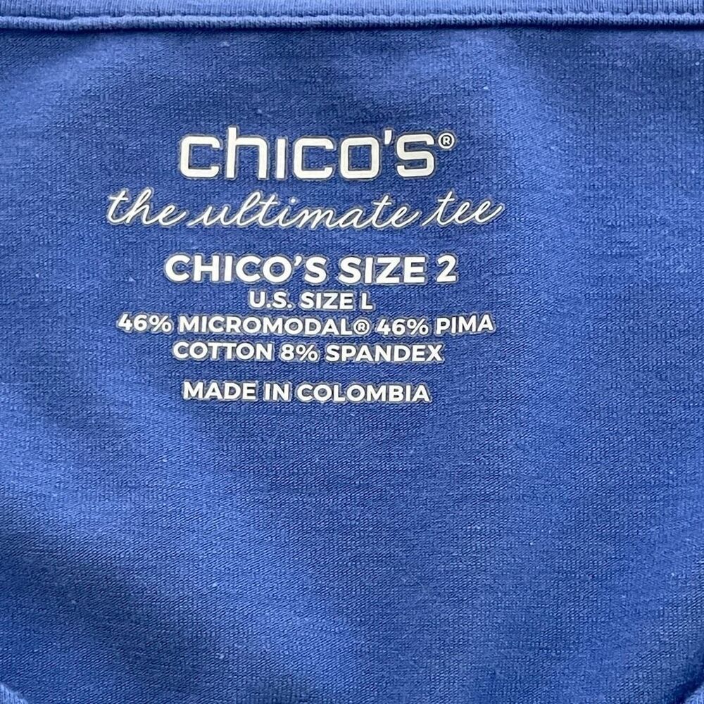 Chico's The Ultimate Tee, 3/4 Sleeve and V-neck, Blue, Size Large - Picture 3 of 7